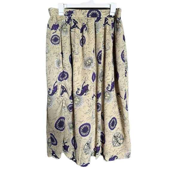 Liz Baker Elastic Back Waist Nautical Sailor Map MIDI Skirt Sz 18w/38 Lined - Picture 1 of 5